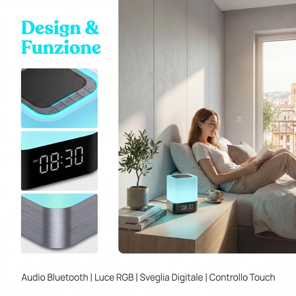 Gallstep Night Lights Bluetooth Speaker, Alarm Clock black or silver