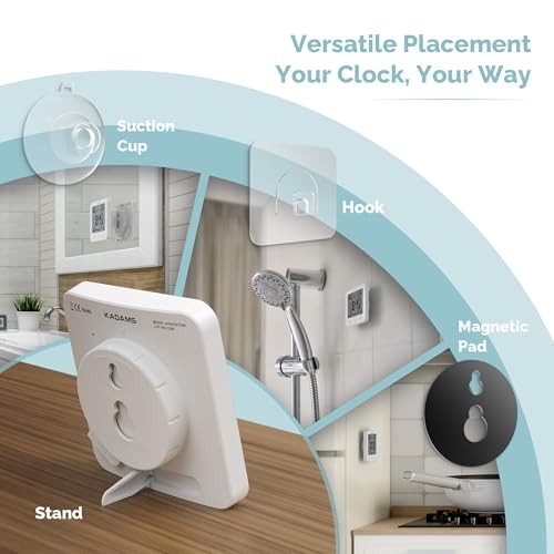 Shower Clock Waterproof Bathroom Timer – Digital Wall Clock with White