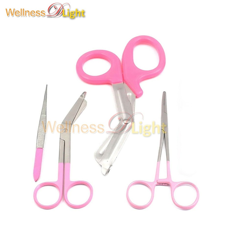 4 pieces EMT/Scissors 'Combo Pack' W/Holster Scissors Forceps 'Pink'