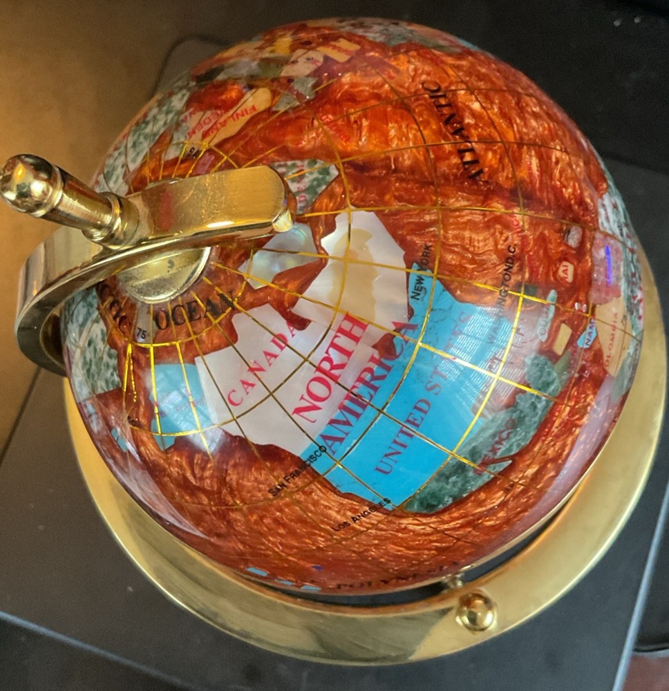 7 1/2” Tall Handcrafted Gemstone World Globe