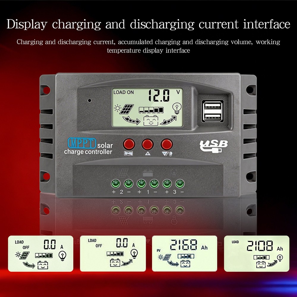 60/100A MPPT Solar Charge Controller 12V/24V Auto Tracking Solar Panel LCD NEW
