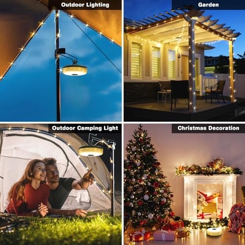 Camping String Lights, 2 in 1 Outdoor String Lights with 8 2 Pack Green