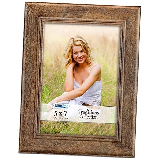 - Chestnut Brown Picture Frame - Rustic Wood Pattern - Lightly 5x7 1