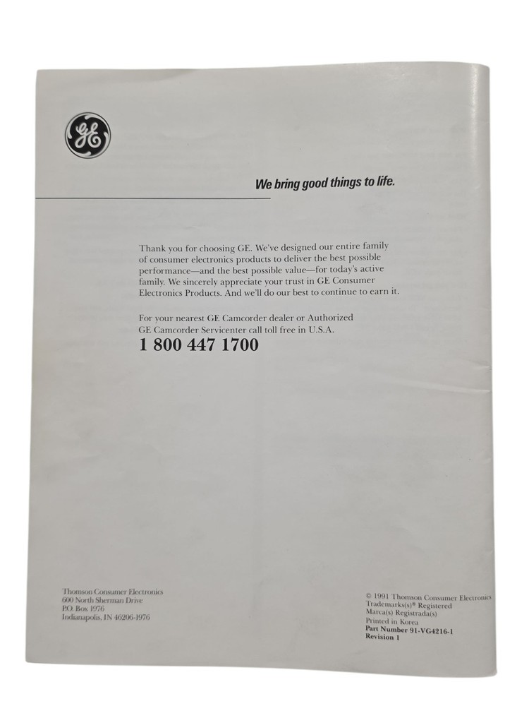 GE VG4216 VCR Original Users Guide Manual 1991