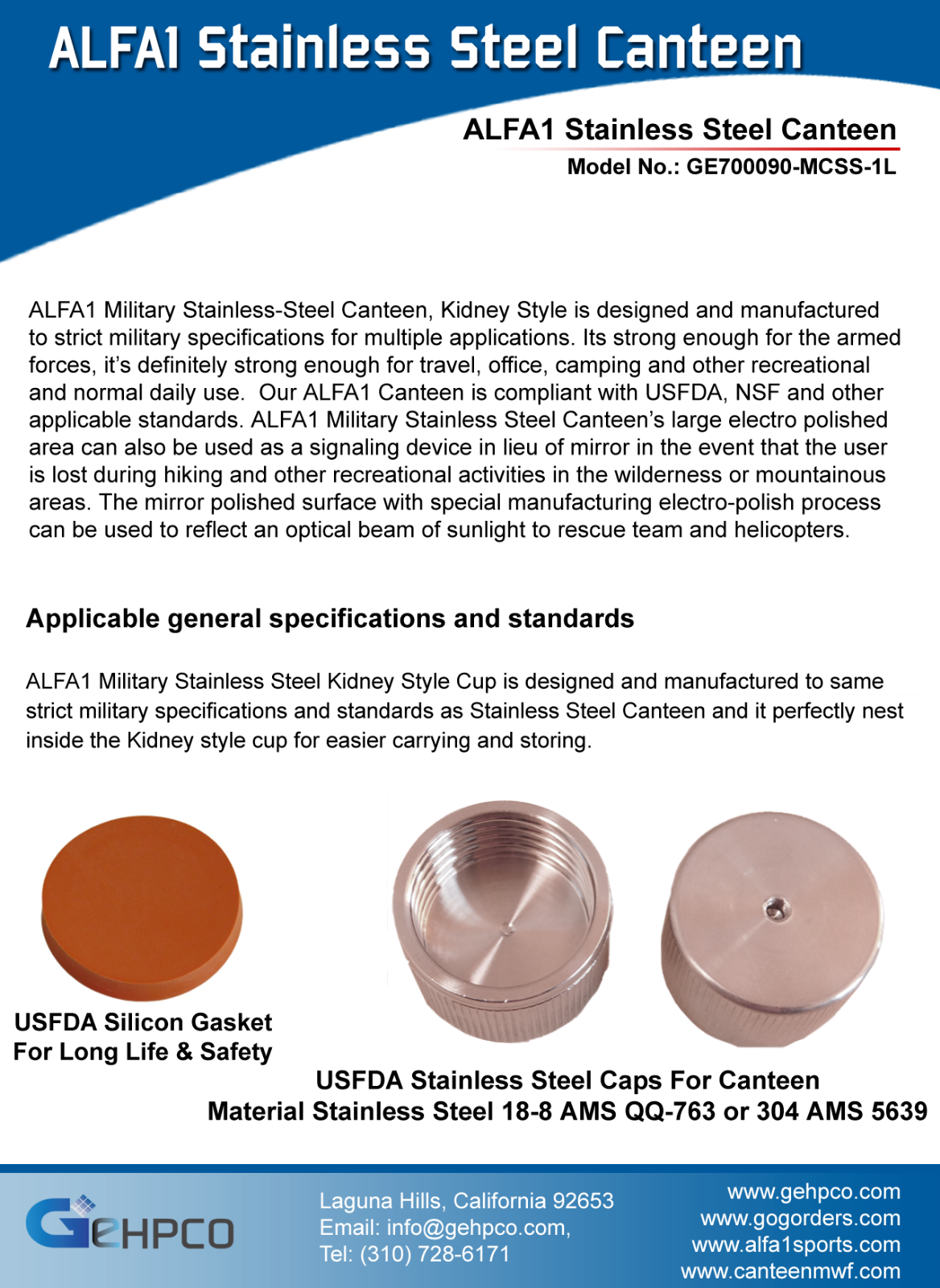 ALFA1 Military Stainless Steel Canteen & Kidney Style Cup