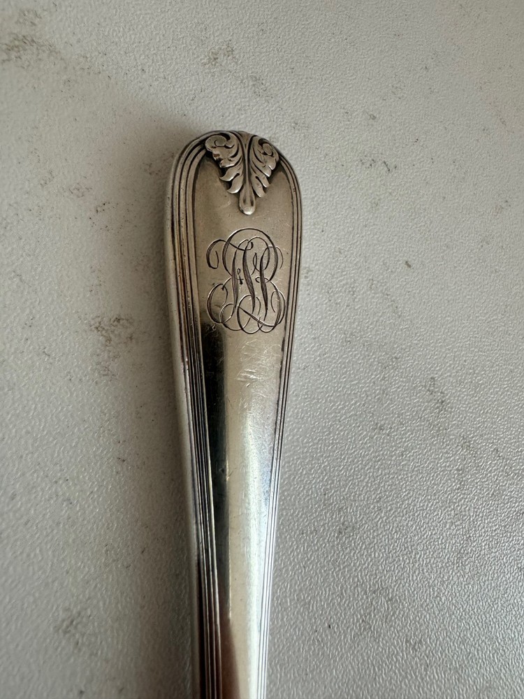 Antique Sterling Silver Handle Button Hook w/ Leaf Decoration & Monogram