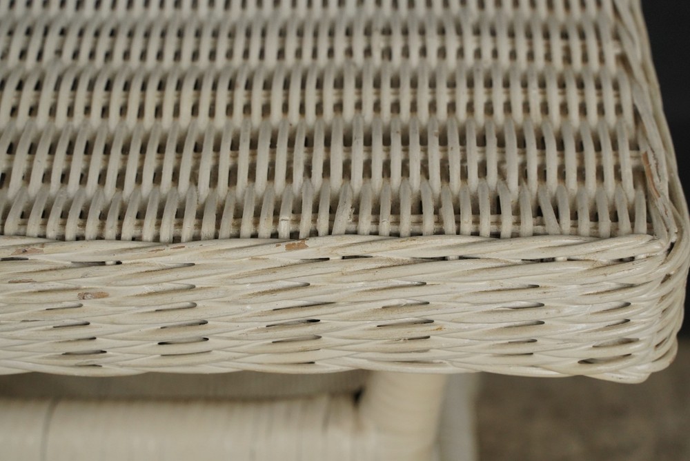 Vintage White Wicker Magazine End Table