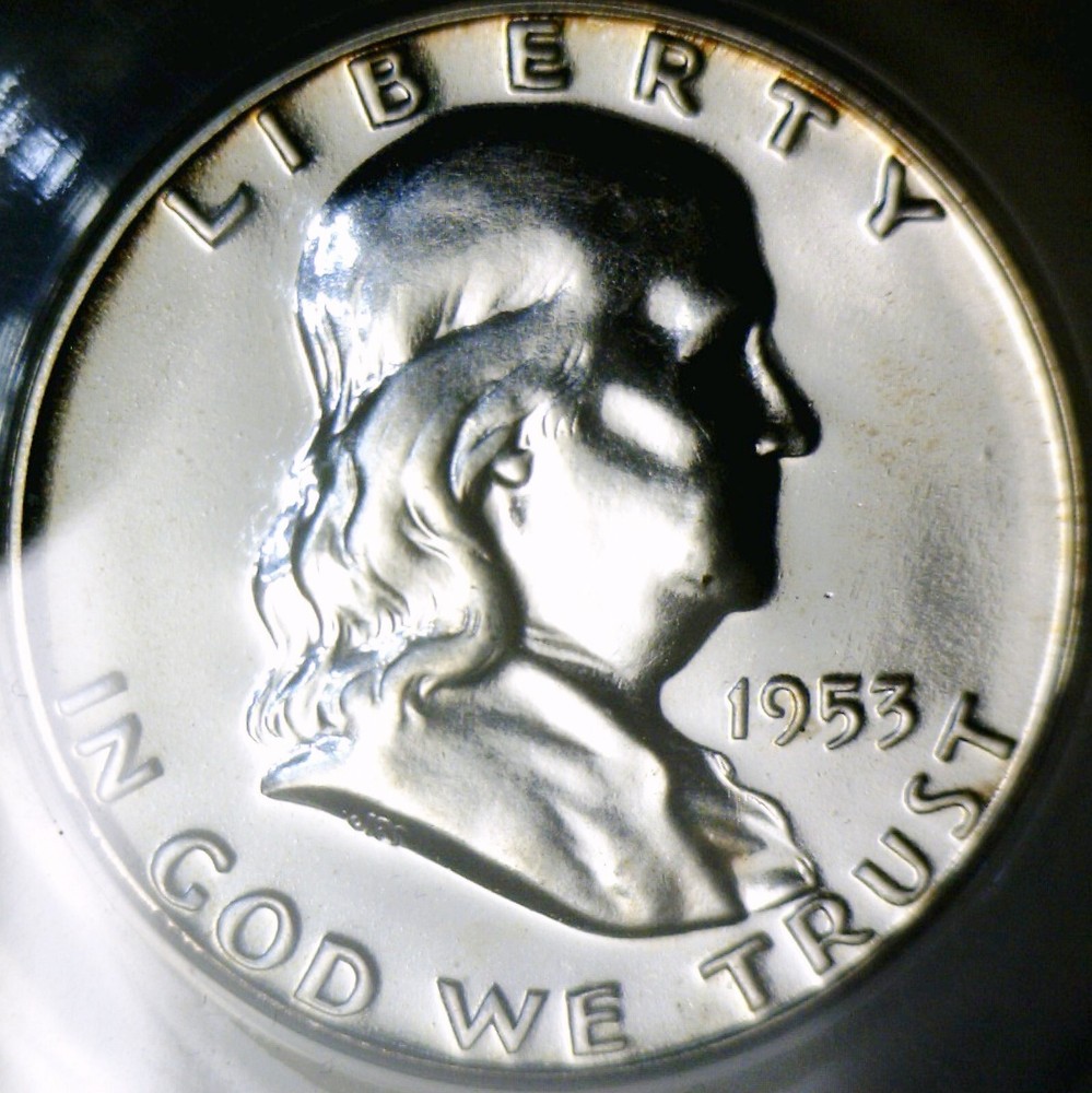 1953 ERROR ANACS PR66 Struck Thru Thread SILVER Franklin Half GEM PROOF Coin