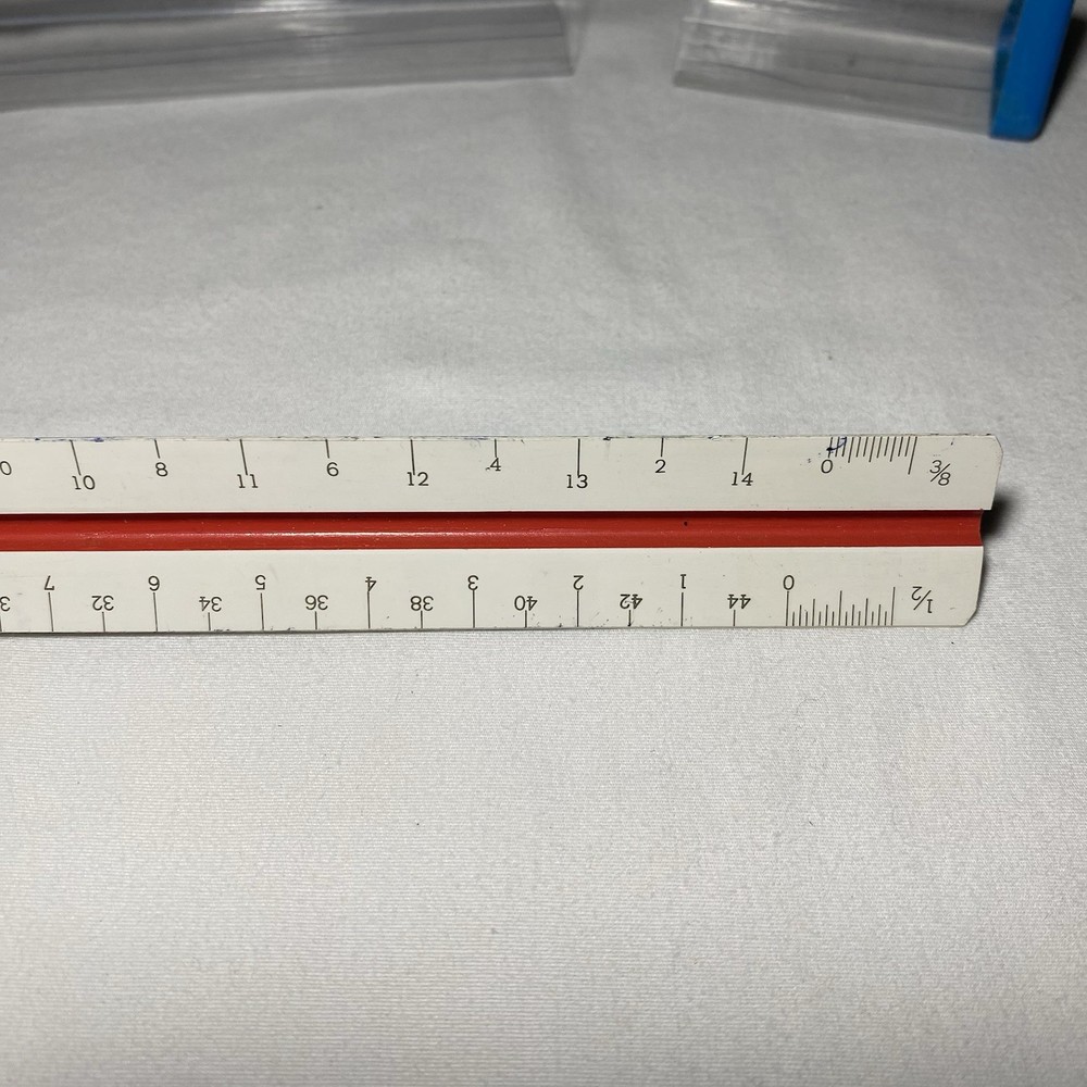 Alvin 244B Drafting Engineer Scale 12” Triangular Ruler W/Case Bamboo Japan Used