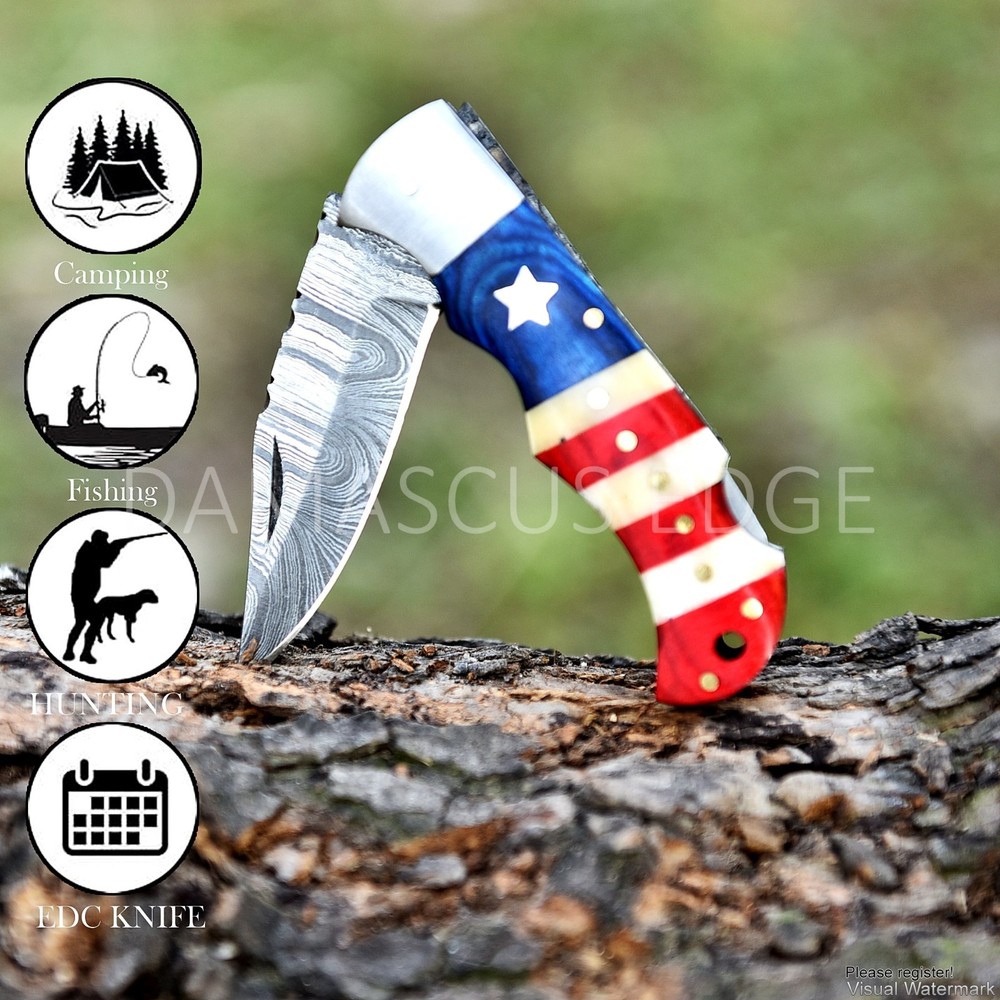 7'' Handmade Damascus Folding Knife – Pocket EDC Custom Outdoor Sharp Blade Tool