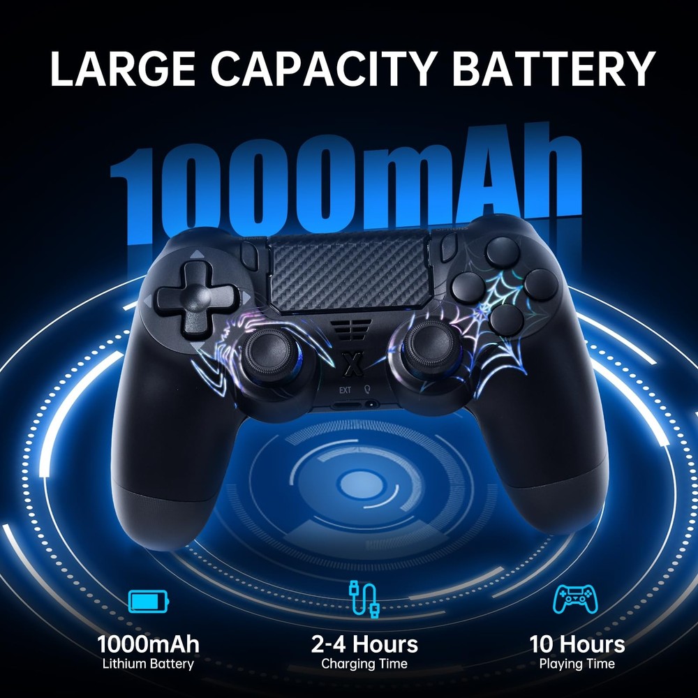 Wireless Controller for PS4/PC, Black Spider Design, Hall Effect Joystick, RG...