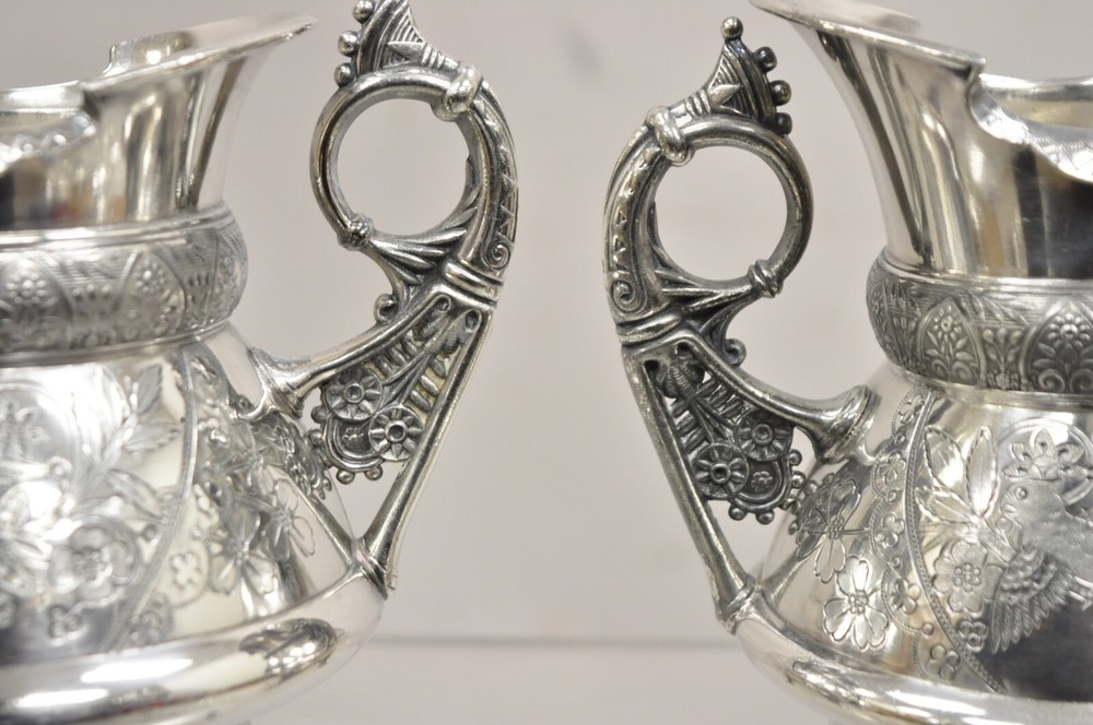 Antique Simpson Hall Miller 2076 Bird Engraved Silver Plated 4 Pc Tea Set