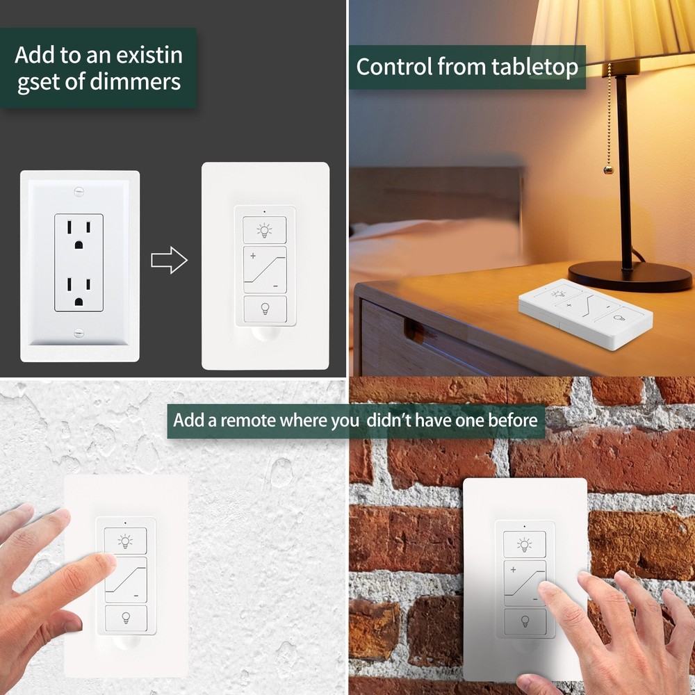 Smart Wireless Dimmer Switch & Receiver Ki No wiring Remote Control Work Alexa