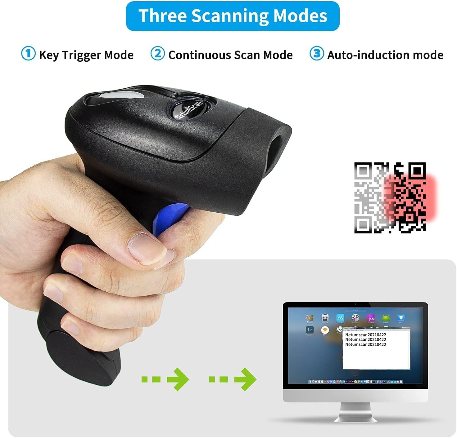 2.4Ghz Wireless Barcode Scanner USB Cordless 1D 2D Laser Barcode Reader Handhold