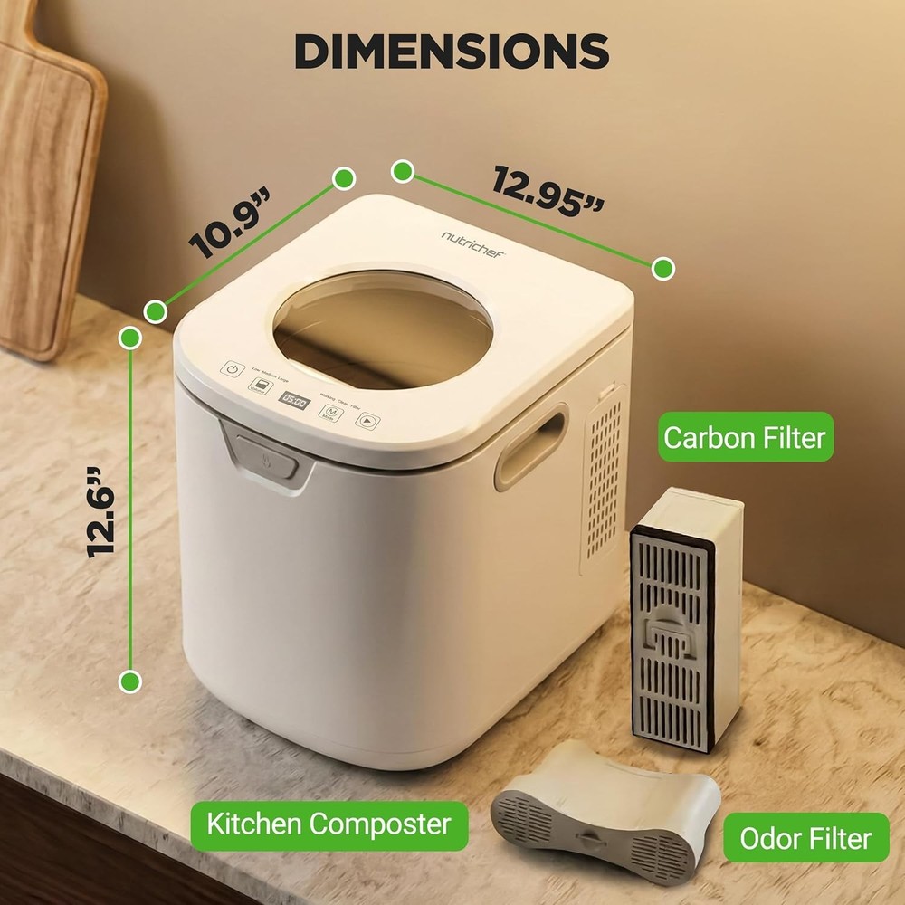 NutriChef 4 Quart Electric Kitchen Composter | Smart Countertop Composter White