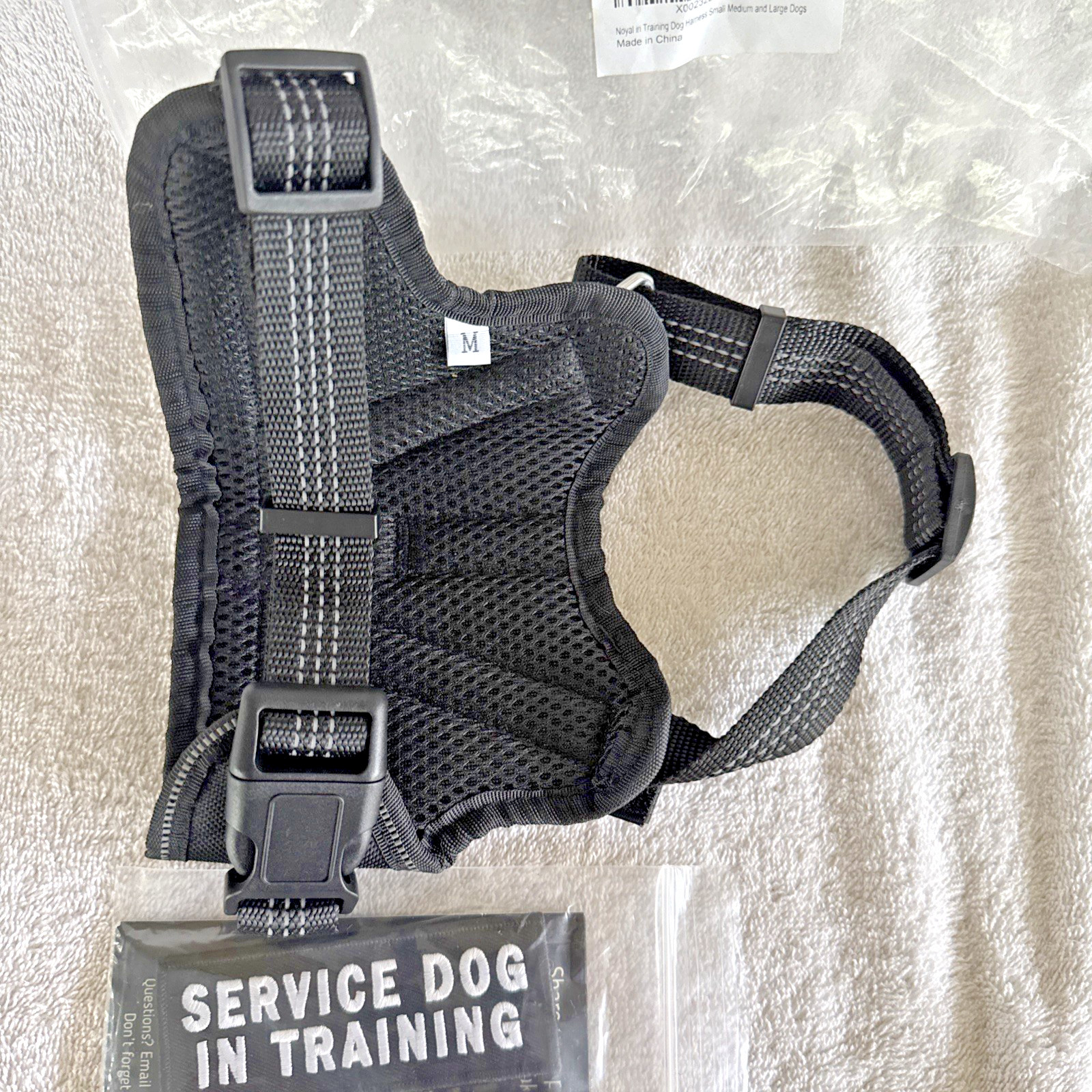 Heavy-Duty Service Dog Harness In Training Adjustable M Black Removeable Patches