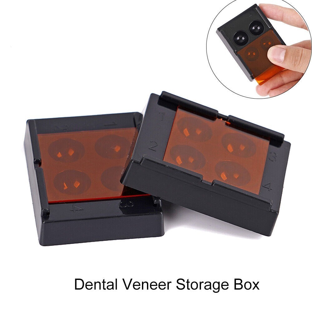 2 Pcs Dental Veneer Storage Box Shading Light Teeth Patch Denture Boxes 4 Holes