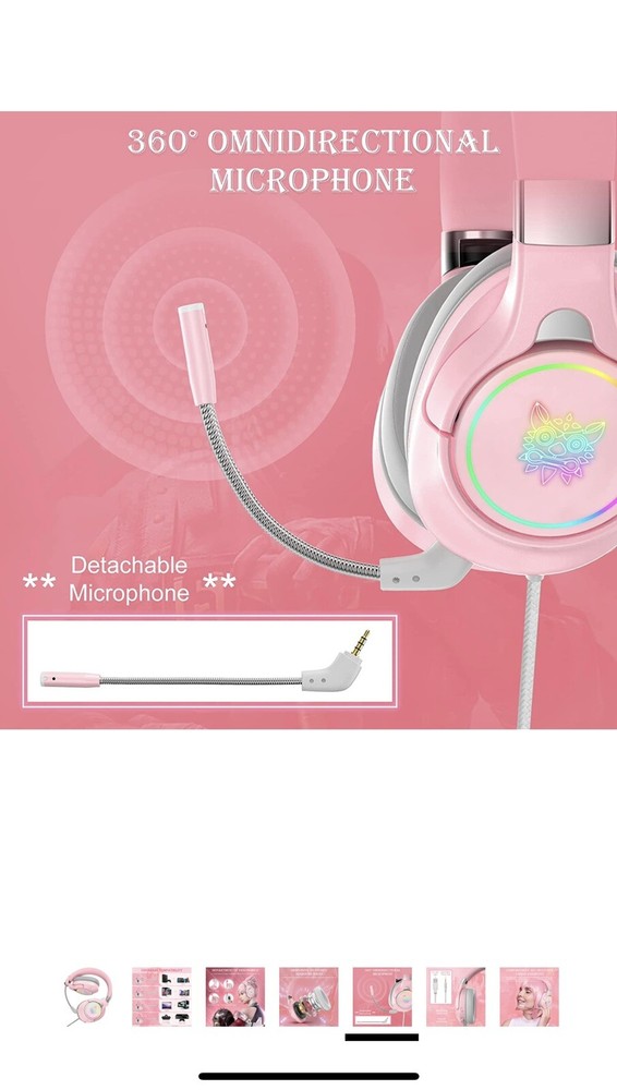 Foldable Pink Gaming Headset Compatible