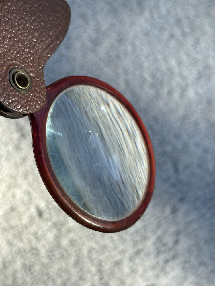 Vintage Shell Leather FOLDING MAGNIFYING GLASS Loupe