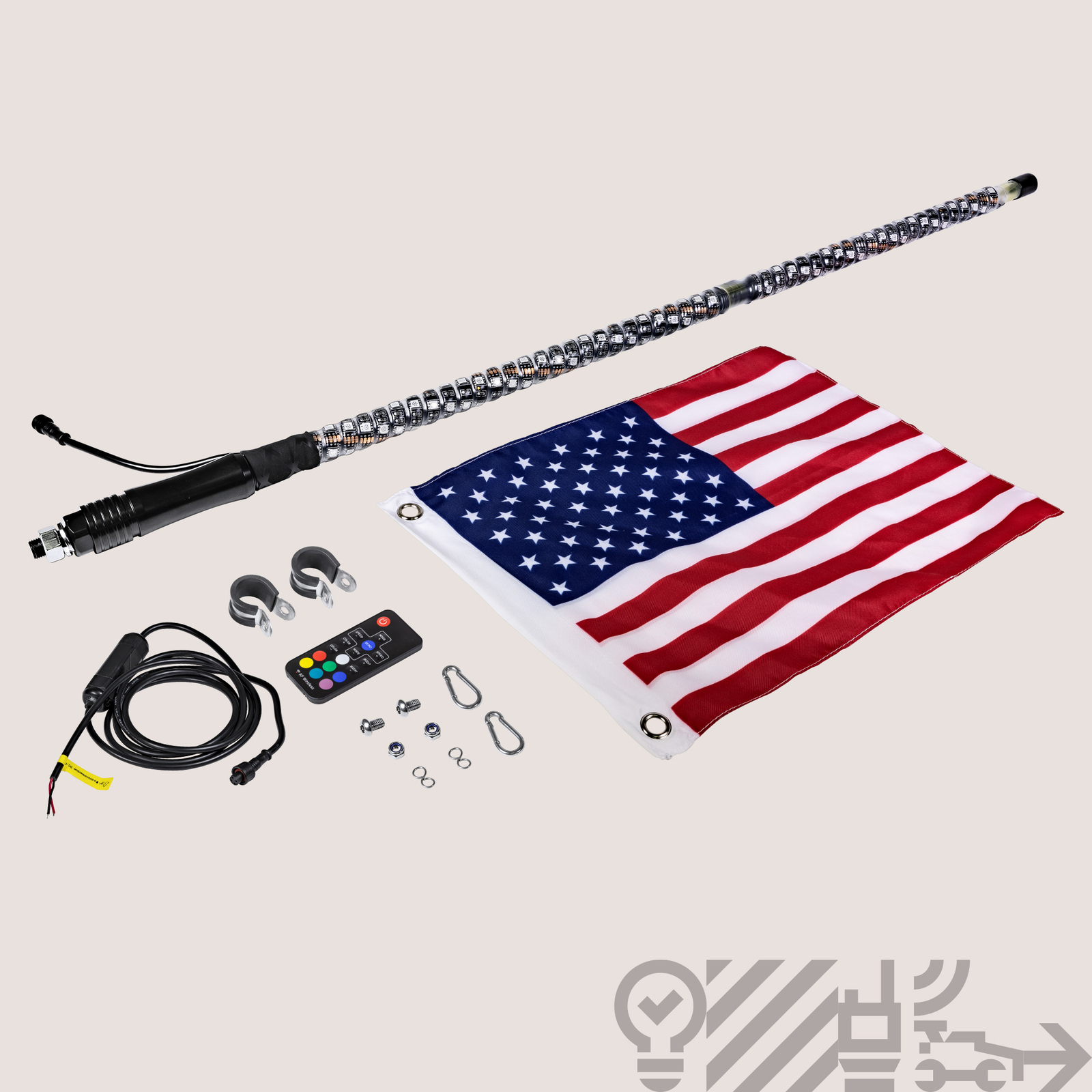 3ft RGB LED Spiral Whip Light Antenna with Flag & Remote for ATV UTV Polaris RZR