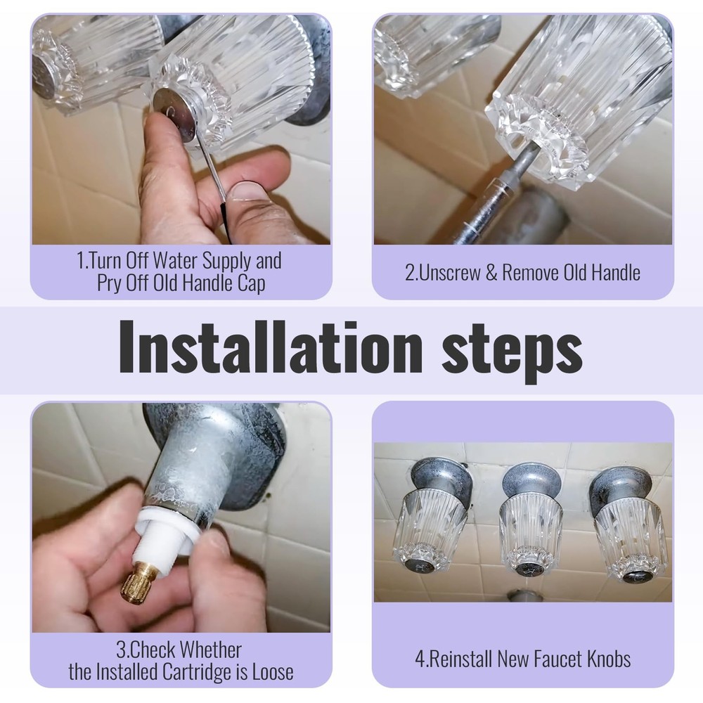 hansengroe Shower Knobs 3 Piece Replacement for Price Pfister Bathtub Clear