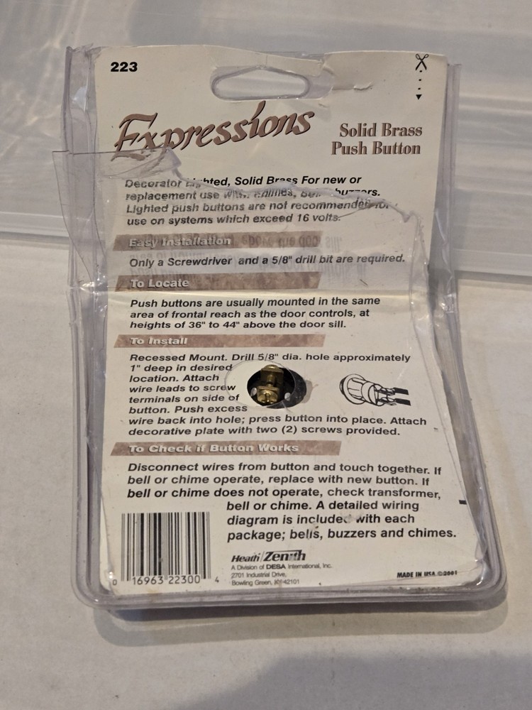 Expressions Solid Brass Push Button Doorbell, Used, Untested