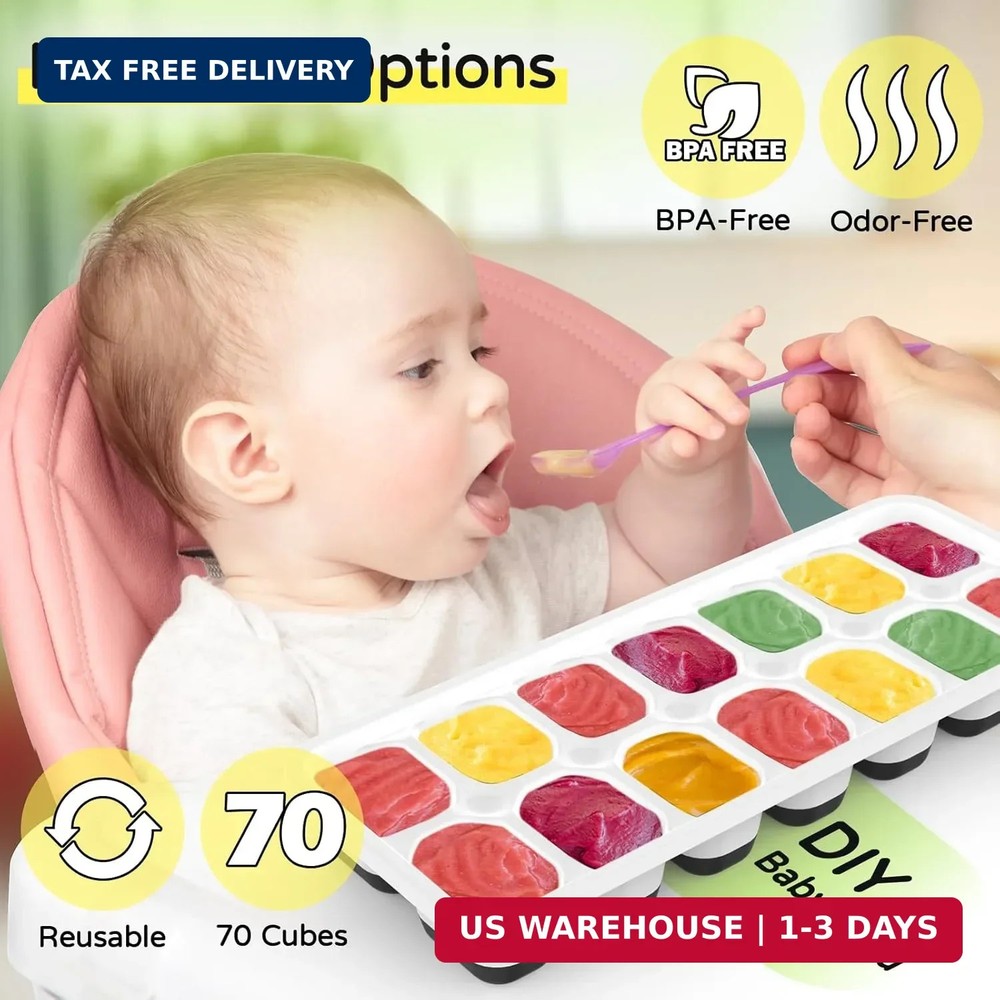 Ice Cube Tray 5 Pack Stackable Silicone Trays Easy Release Reusable BPA-Free