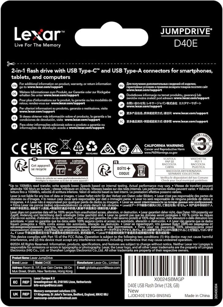 D40E 128GB Elegant USB Flash Drive - Dual Connectors & Secure AES Encryption