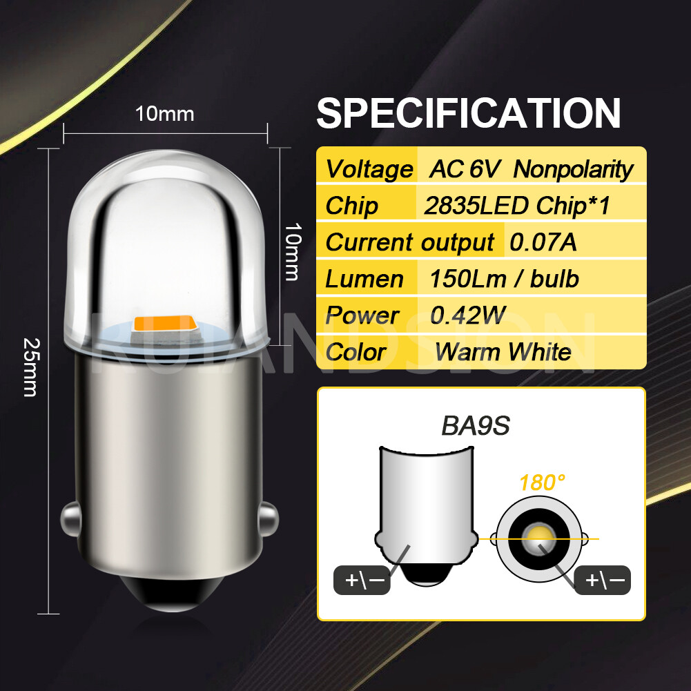 4pcs 6V BA9S T4W LED Indicator Dash Dome Light Side Parking Bulb Warm White