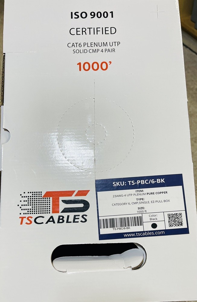 CABLE TS-PBC/6-BK PLENUM UPT SOLID CMP 4 PAIR 1000 FT