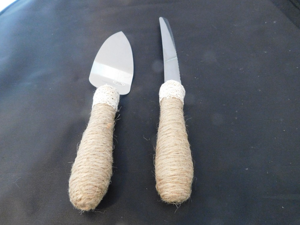 Studio His & Hers Rustic-Style Wedding Cake Knife & Server Set Jute Twine - Used