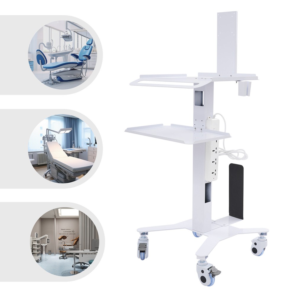 3 Tiers Height Adjustable Rolling Computer Mobile Cart Standing Workstation