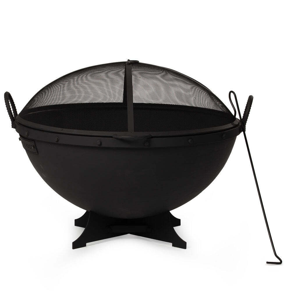Ash & Ember 32" Hemisphere Fire Pit with Screen and Poker, Cast Iron High-Temper
