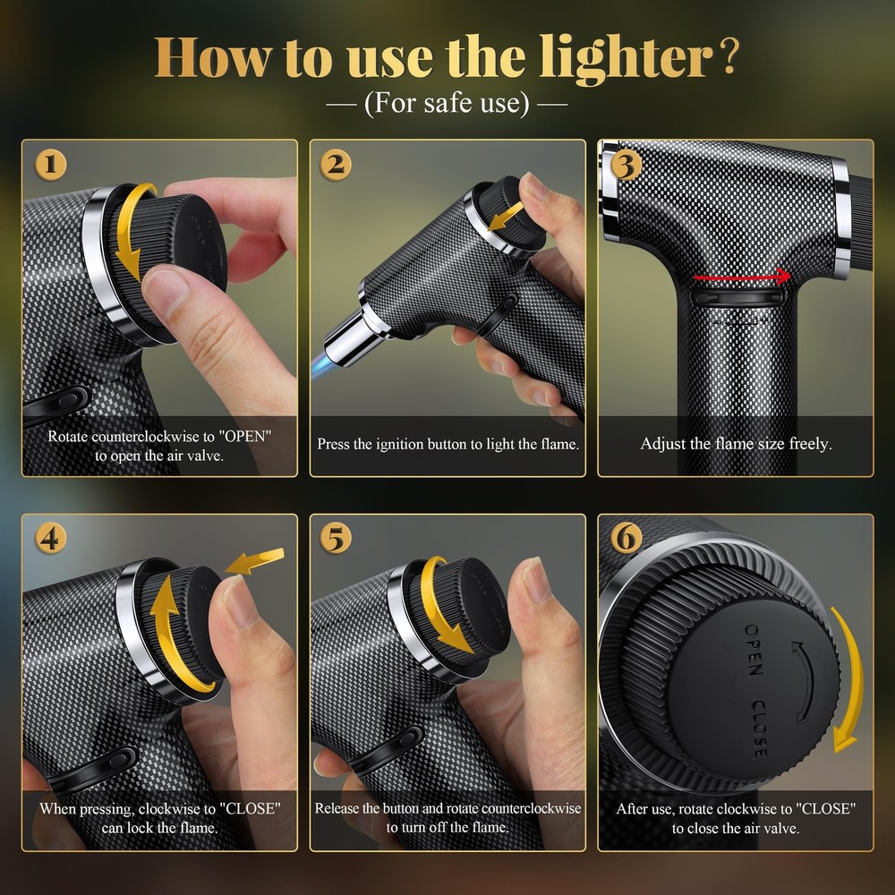 Kitchen Torch Lighter,Windproof Adjustable Butane Lighter Refillable for Cooking