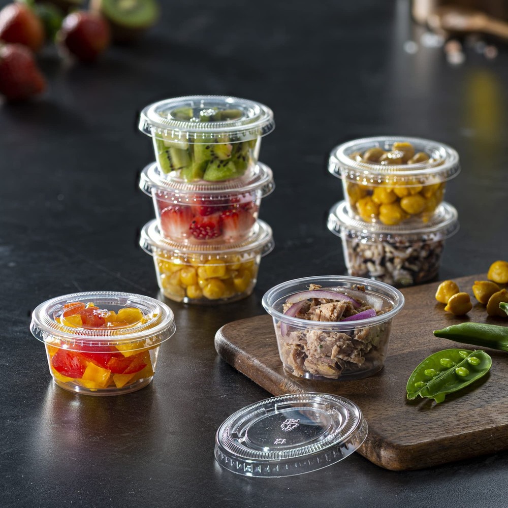 Pantry Value [2 oz. - 100 Count Clear Disposable Plastic Portion Cups with Li...