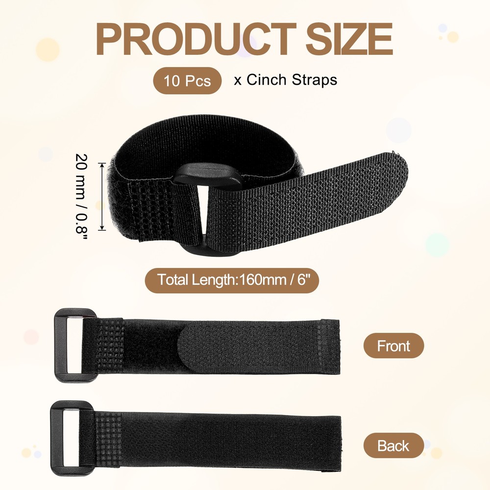10pcs Reusable Cinch Straps 0.8"x6" Hook and Loop Cable Securing Straps, Black