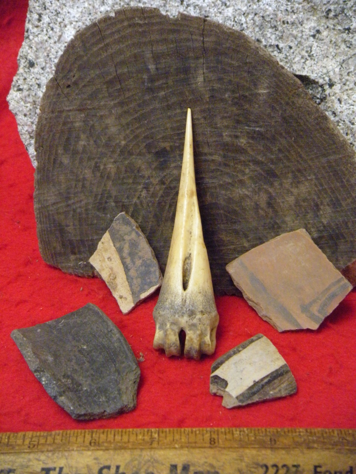 5.23" BONE AWL – CHICAGO ILL ESTATE - FOUR PIECES POTTERY - FOUR ARTIFICTS