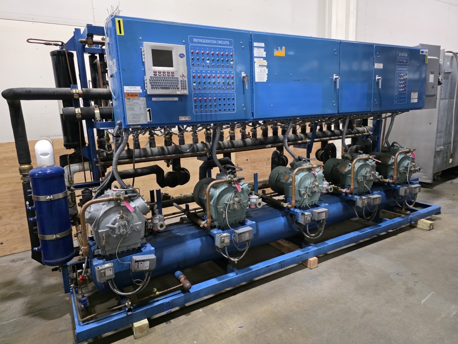 Tyler/Carrier 65 HP Refrigeration Compressor Rack Med Temp Cooler R404A R448/449