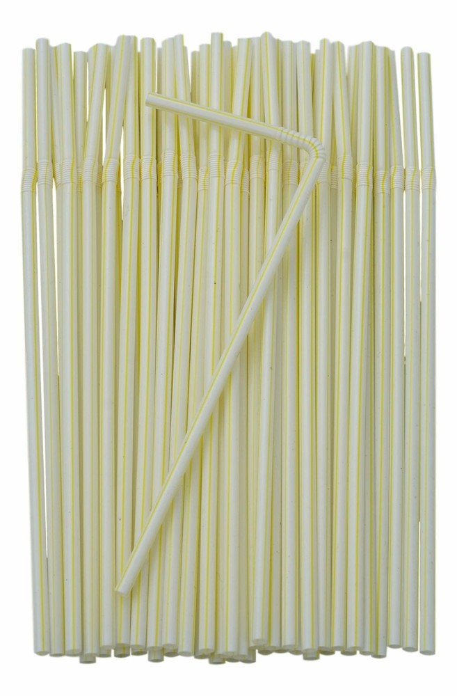Flexible Plastic Drinking Straws (Assorted Classic Striped) Bendable Disposable