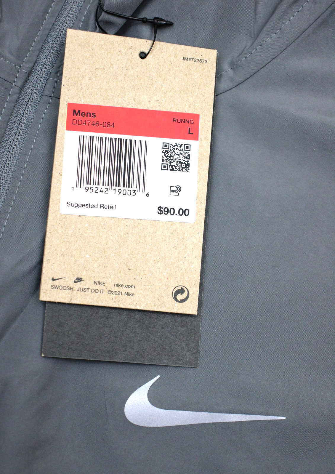 Nike Running Jacket Mens Large Gray Hooded Full Zip Windbreaker DD4746-084