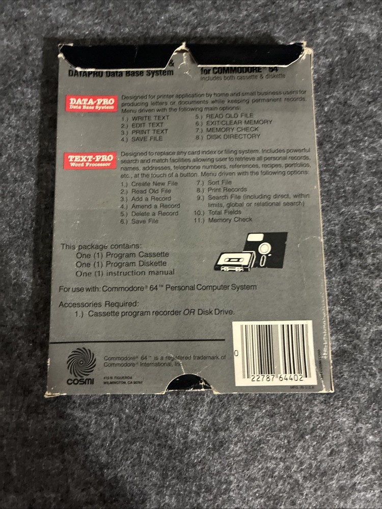 TEXT-PRO Word Processor & DATA-PRO DataBase System for Commodore 64/128 English