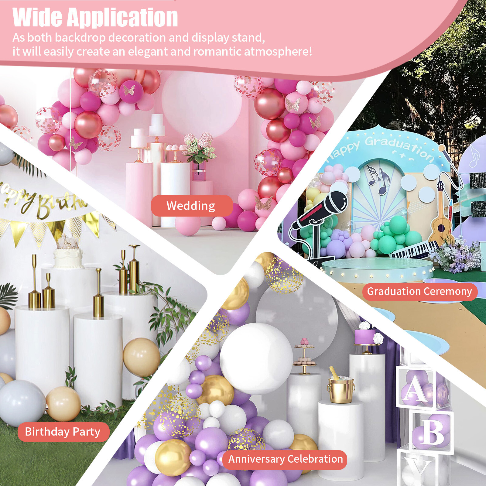 3 Pcs Round Cylinder Pedestal Stand For Wedding Party Display Stand Decor White