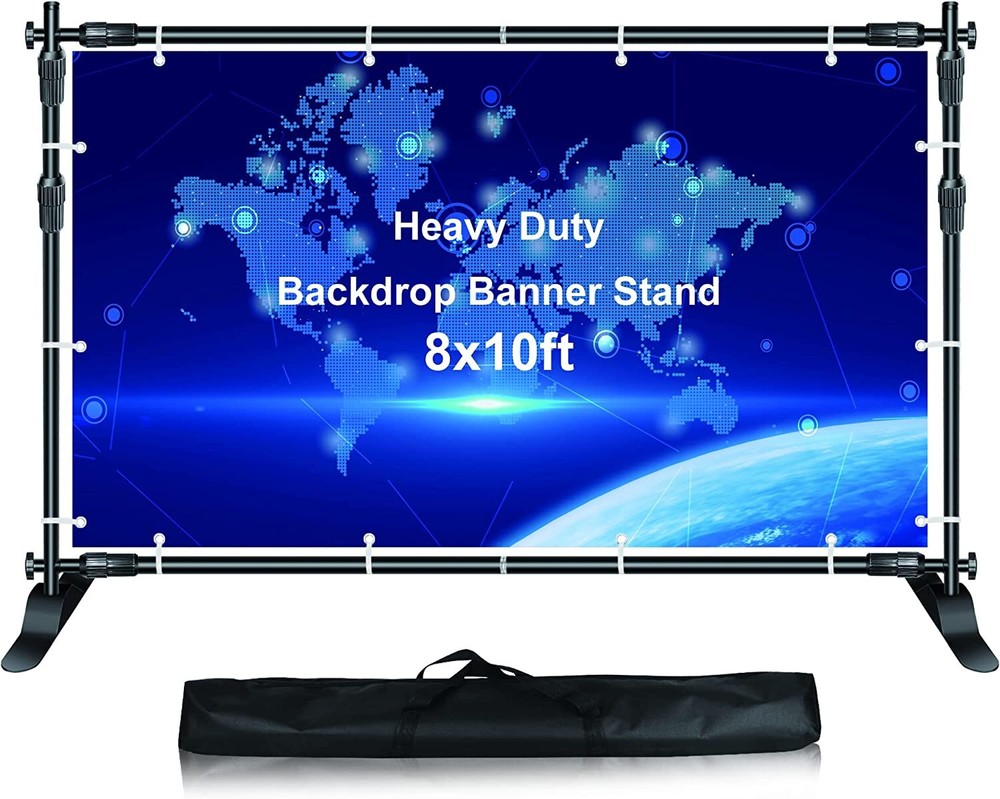 8x10Ft Banner Stand Heavy-Duty Backdrop Telescopic Adjustable Repeat Step w/ Bag