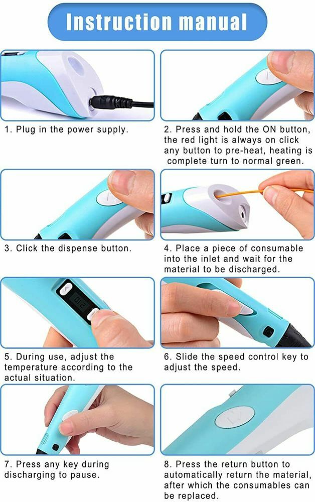 3D Printing Pen Set 3D Drawing Pen with Led Display 3 Color Filament Kid Gift*