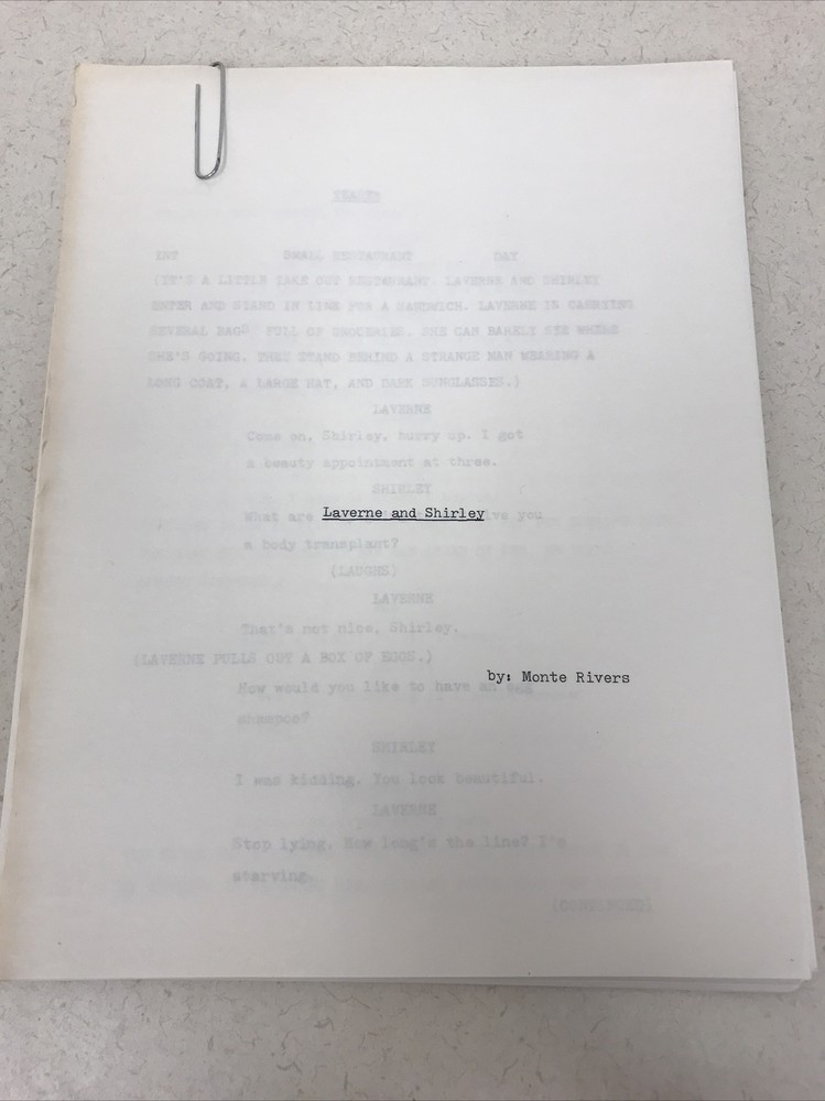 Vintage Script Laverne And Shirley Spec Draft Written By Monte Rivers