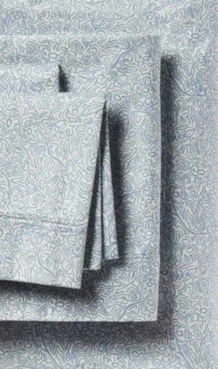 Threshold ~ FULL ~ Blue Floral ~ 4 Pc. Sheet Set ~ 100% Cotton Sateen ~ 400 TC