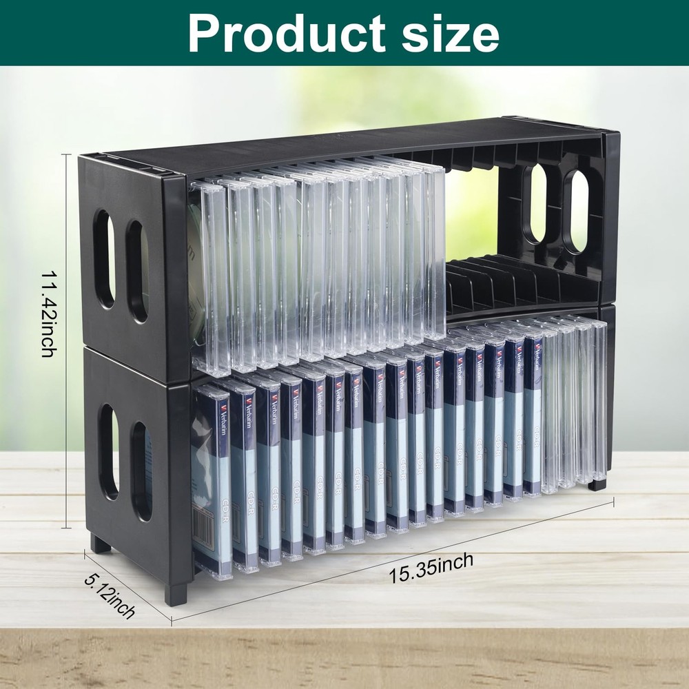 CD Storage Rack, Upgrade 2 Pack Stackable ABS CD Storage Organizer Can Hold 4...