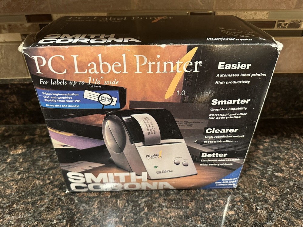 Smith Corona PC Label Printer 1.0 Tested Works Includes Cables Instructions Box