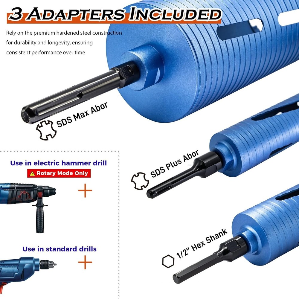 4 1/4" Concrete Core Drill Bit 5/8-11 Thread SDS Max/Plus Hex Adapters