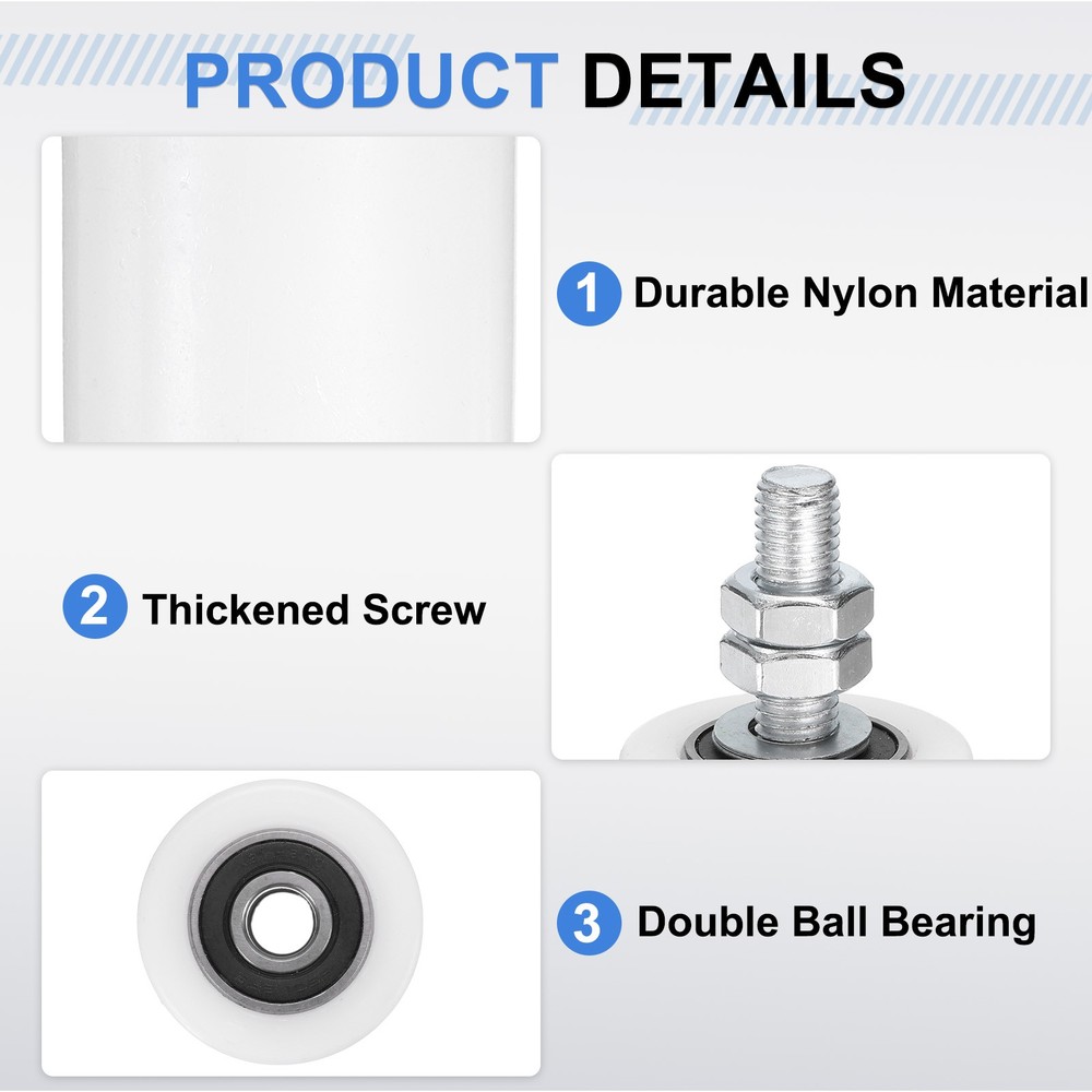 4Pcs Slide Gate Guide Roller, 6" Nylon Sliding Gate Support Assembly, White